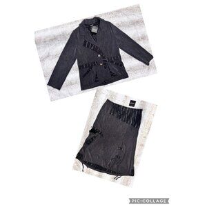 Animale Gray Black Pinstriped Skirt & Jacket Set NWT